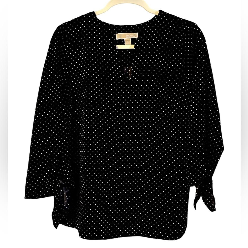 Michael Kors Classic Black & White Polka Dot Printed Top Work Dress, Size Medium